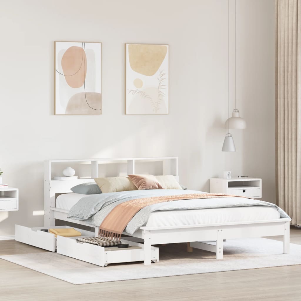Bookcase Bed without Mattress White 140x200 cm Solid Wood Pine