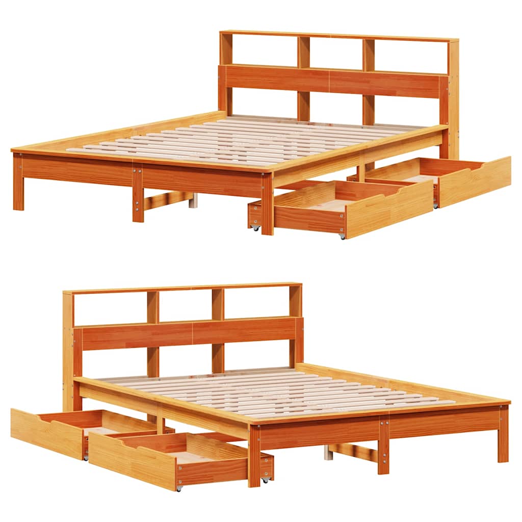 Bookcase Bed without Mattress Wax Brown 140x200 cm Solid Wood Pine