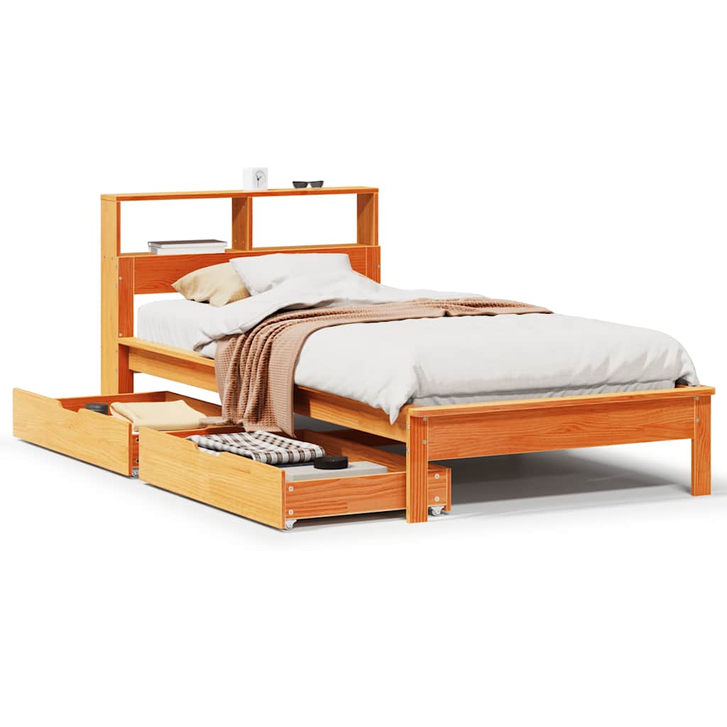 Bookcase Bed without Mattress Wax Brown 100x200 cm Solid Wood Pine