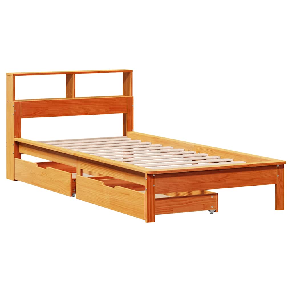 Bookcase Bed without Mattress Wax Brown 100x200 cm Solid Wood Pine