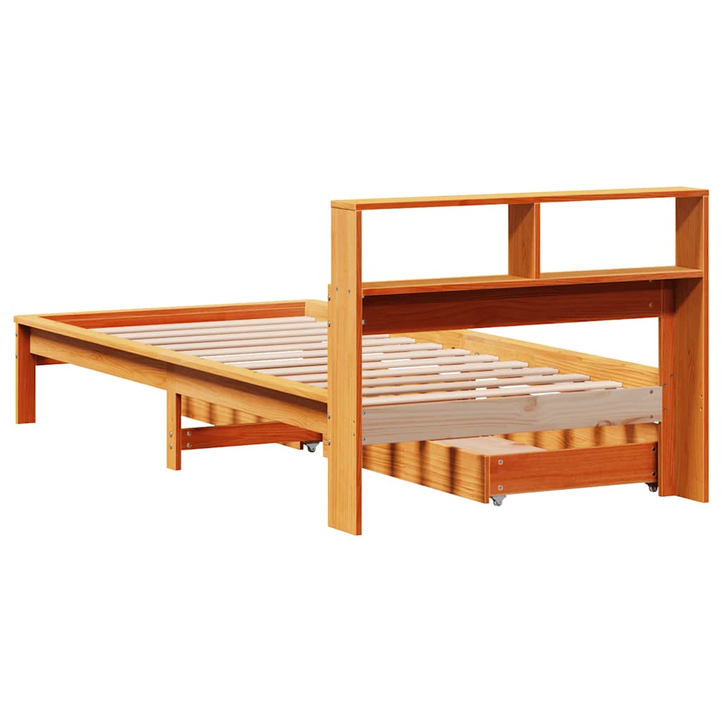 Bookcase Bed without Mattress Wax Brown 100x200 cm Solid Wood Pine