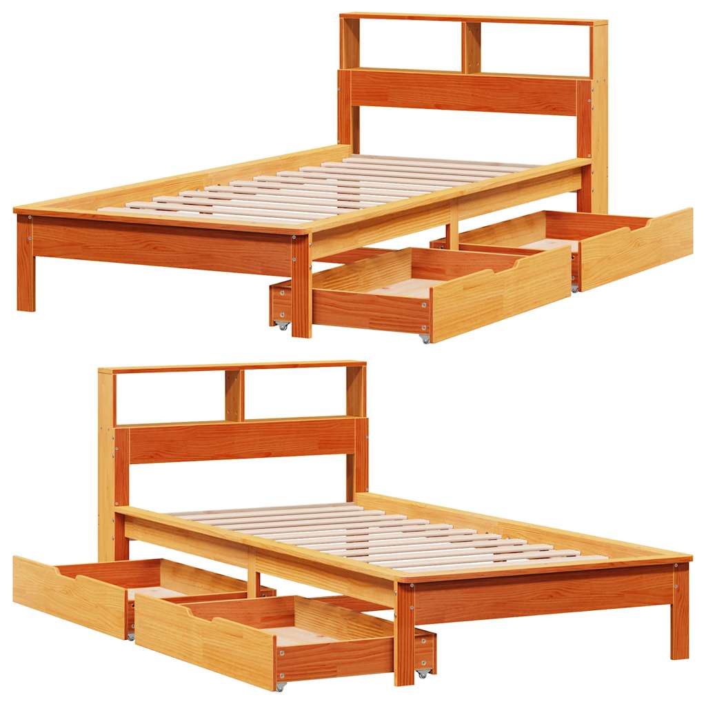 Bookcase Bed without Mattress Wax Brown 100x200 cm Solid Wood Pine