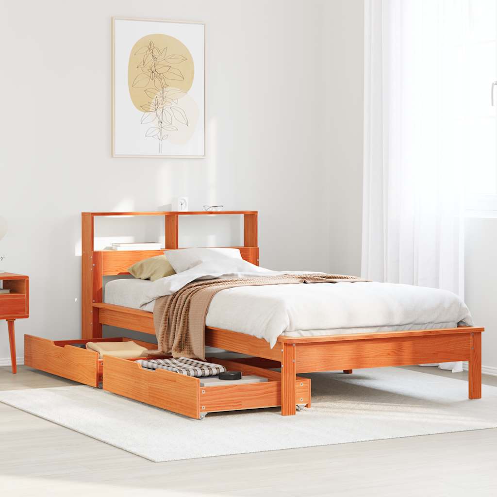 Bookcase Bed without Mattress Wax Brown 100x200 cm Solid Wood Pine
