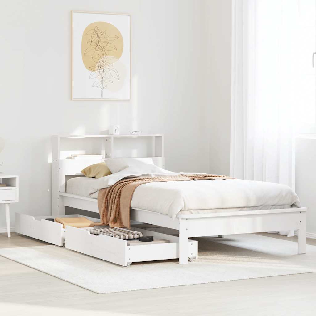 Bookcase Bed without Mattress White 90x200 cm Solid Wood Pine