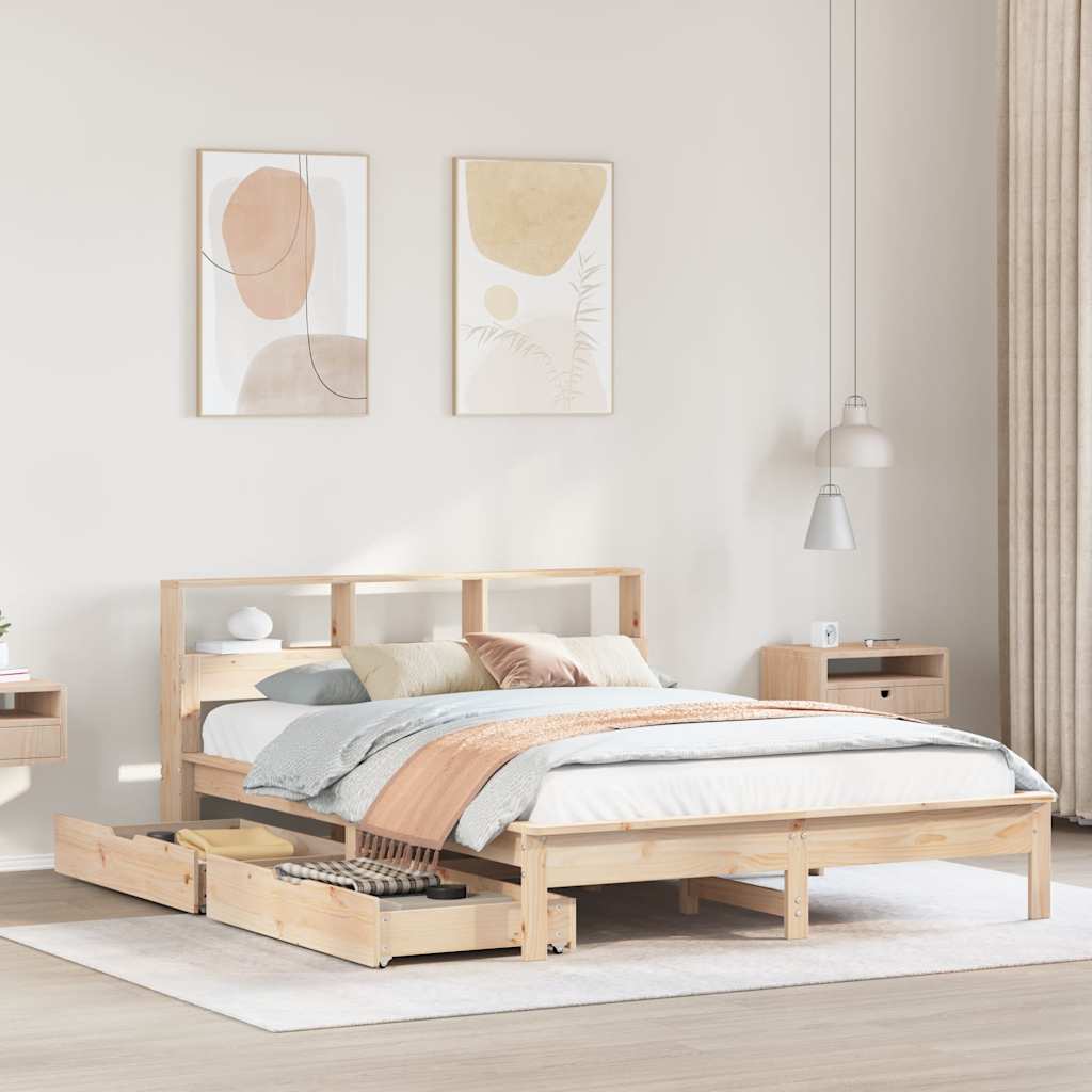 Bookcase Bed without Mattress 140x190 cm Solid Wood Pine