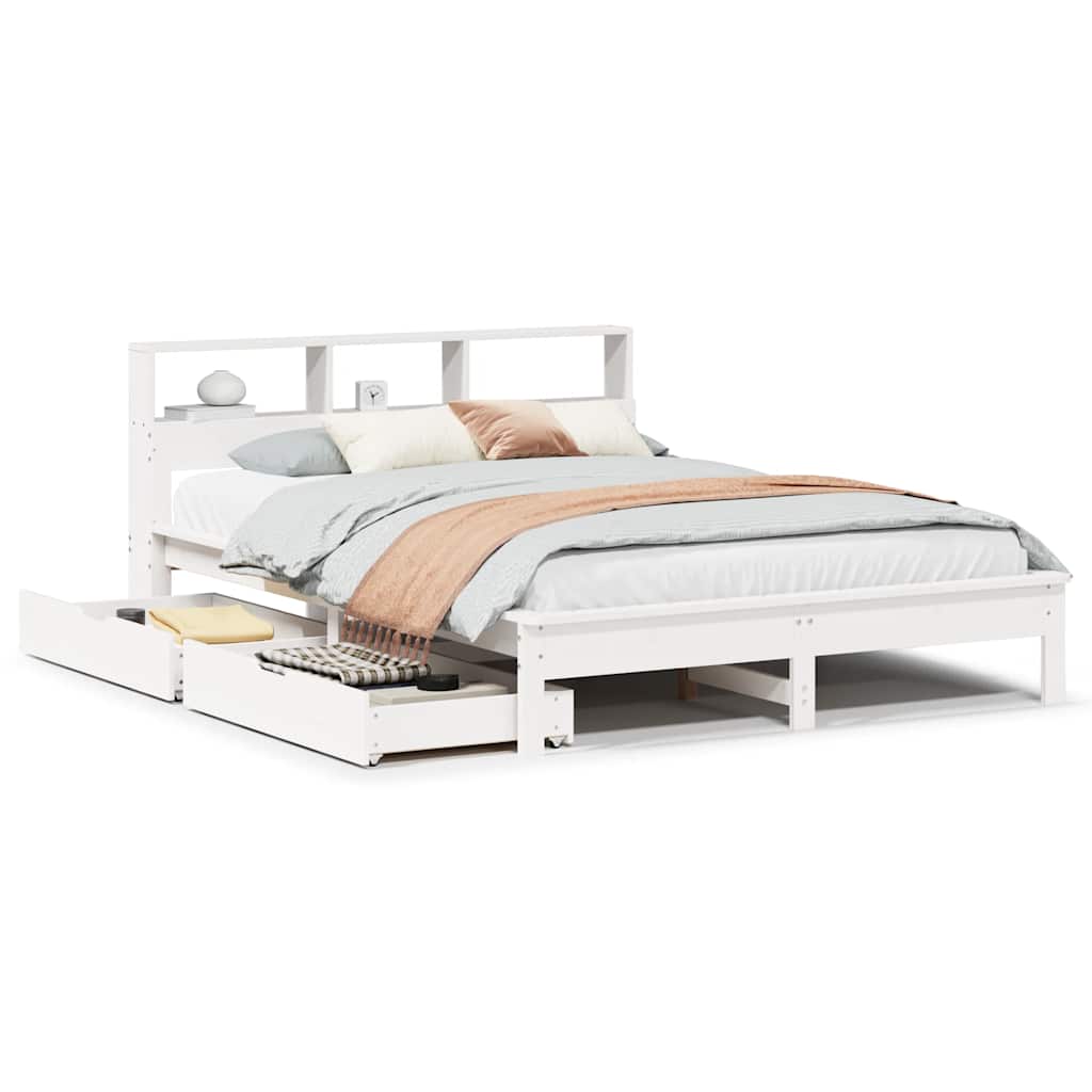 Bookcase Bed without Mattress White 140x190 cm Solid Wood Pine
