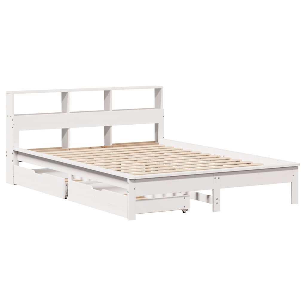 Bookcase Bed without Mattress White 140x190 cm Solid Wood Pine