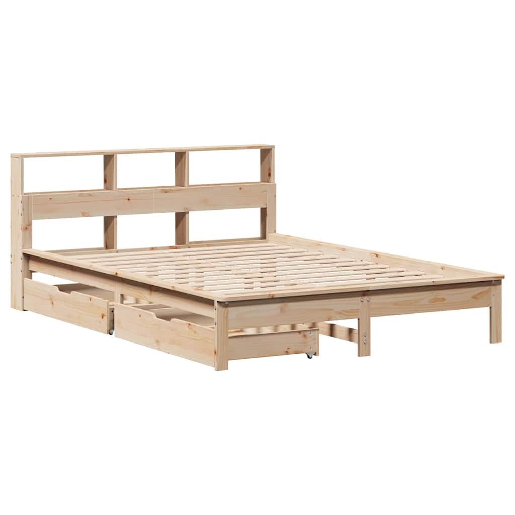 Bookcase Bed without Mattress 135x190 cm Double Solid Wood Pine
