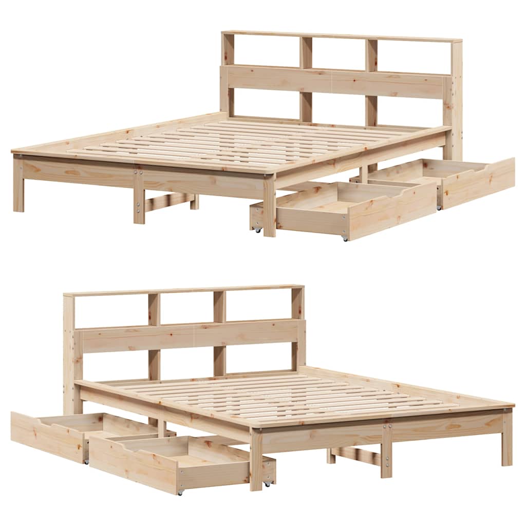 Bookcase Bed without Mattress 135x190 cm Double Solid Wood Pine