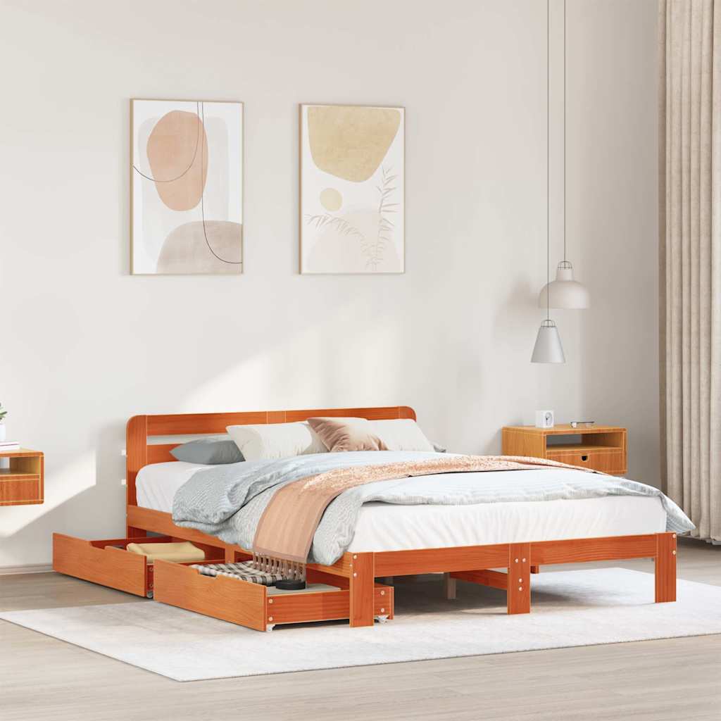 Bed Frame without Mattress Wax Brown 140x200 cm Solid Wood Pine