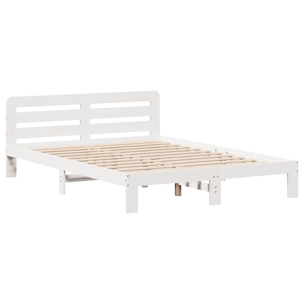 Bed Frame without Mattress White 150x200 cm King Size Solid Wood Pine
