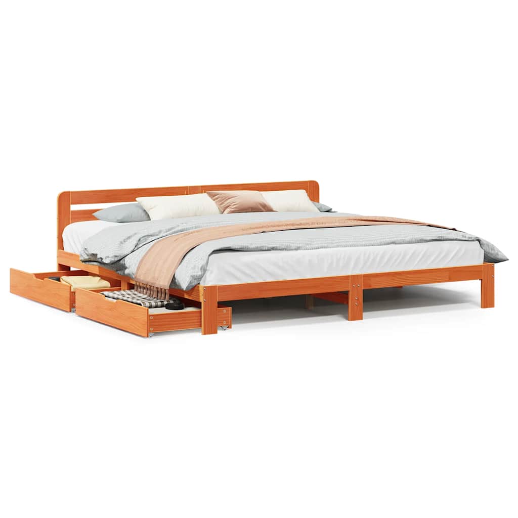 Bed Frame without Mattress Wax Brown 180x200 cm Super King Solid Wood Pine
