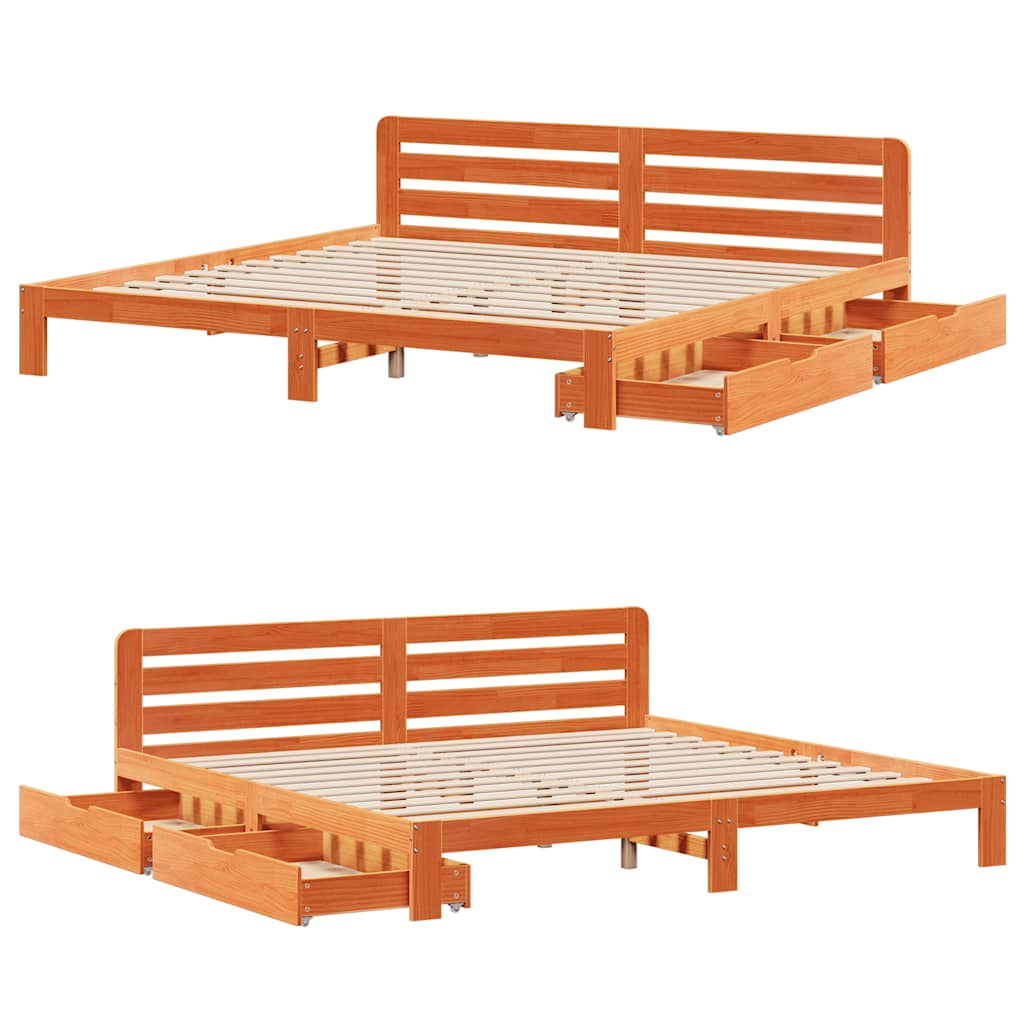 Bed Frame without Mattress Wax Brown 180x200 cm Super King Solid Wood Pine