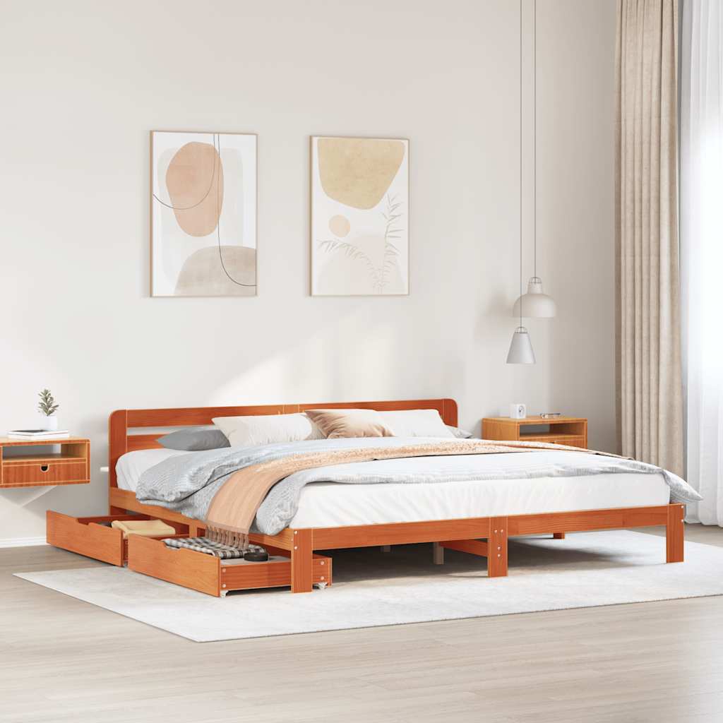 Bed Frame without Mattress Wax Brown 180x200 cm Super King Solid Wood Pine