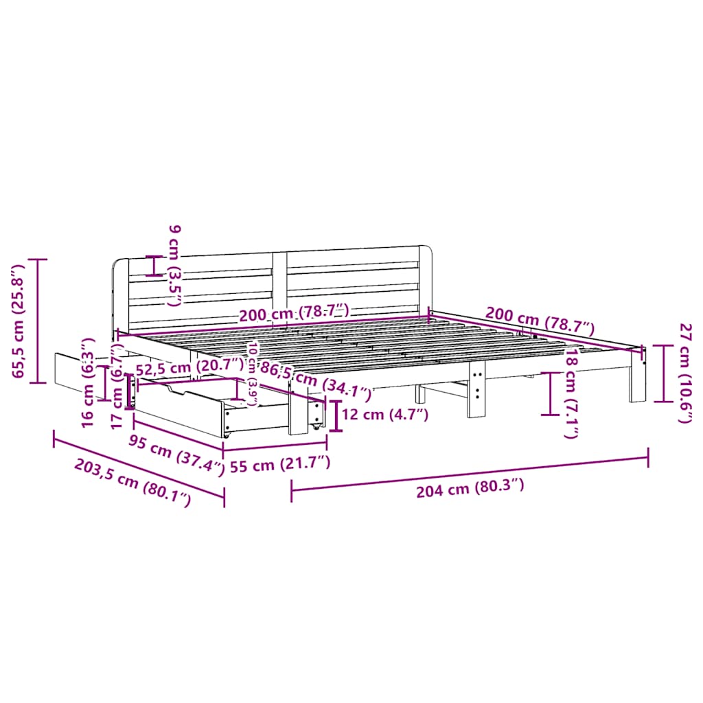 Bed Frame without Mattress White 200x200 cm Solid Wood Pine