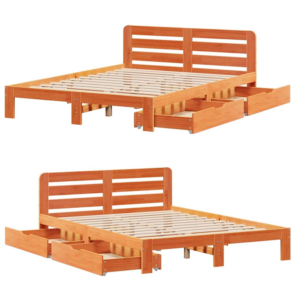 Bed Frame without Mattress Wax Brown 135x190 cm Double Solid Wood Pine