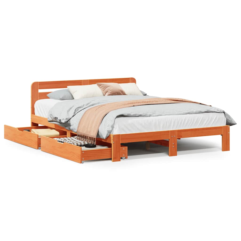 Bed Frame without Mattress Wax Brown 140x190 cm Solid Wood Pine