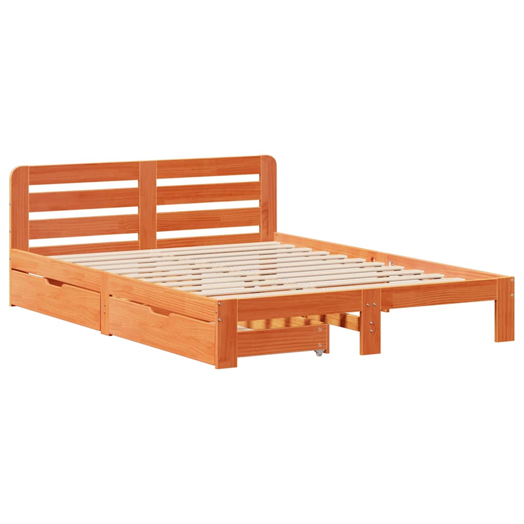 Bed Frame without Mattress Wax Brown 140x190 cm Solid Wood Pine