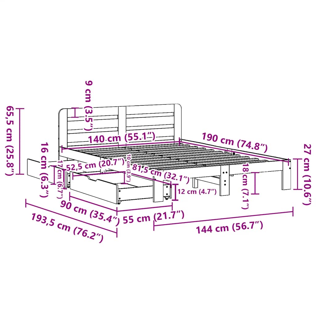 Bed Frame without Mattress Wax Brown 140x190 cm Solid Wood Pine