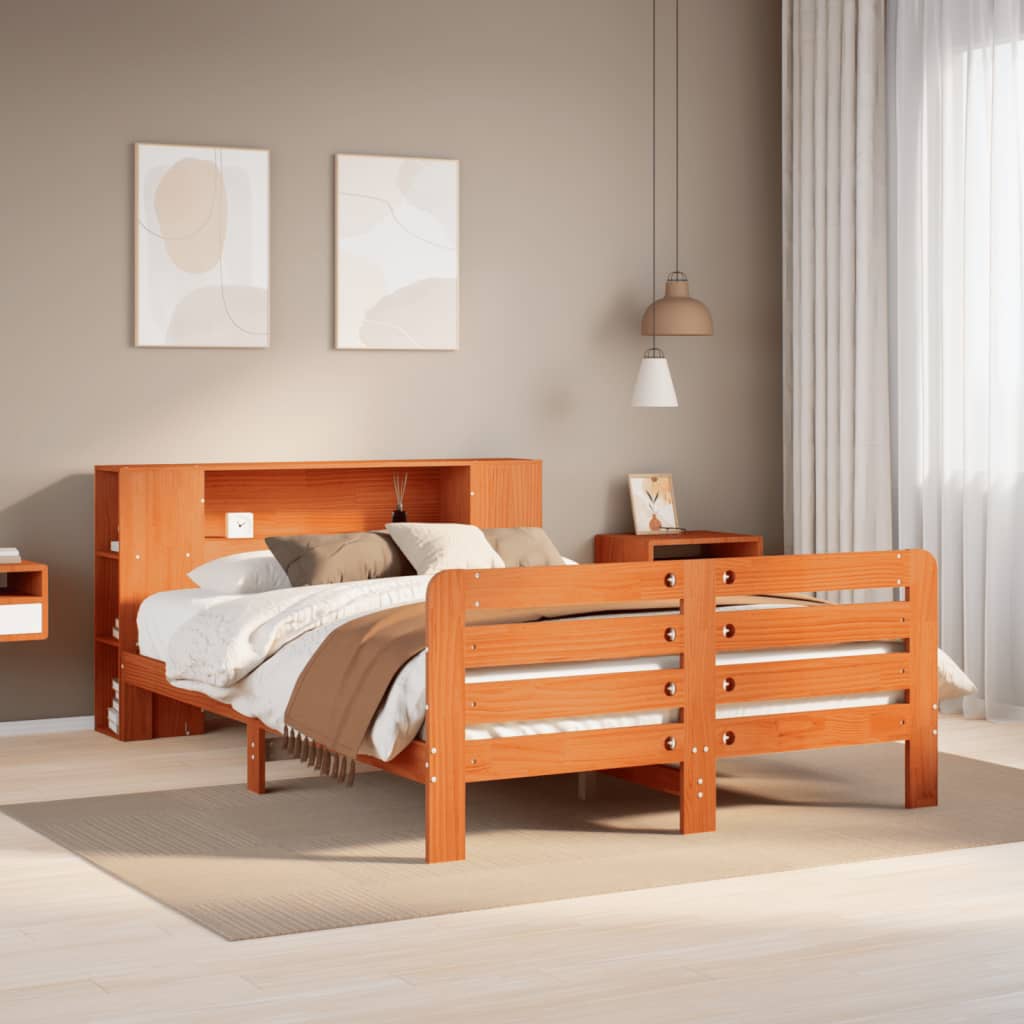 Bed Frame without Mattress Wax Brown 140x200 cm Solid Wood Pine