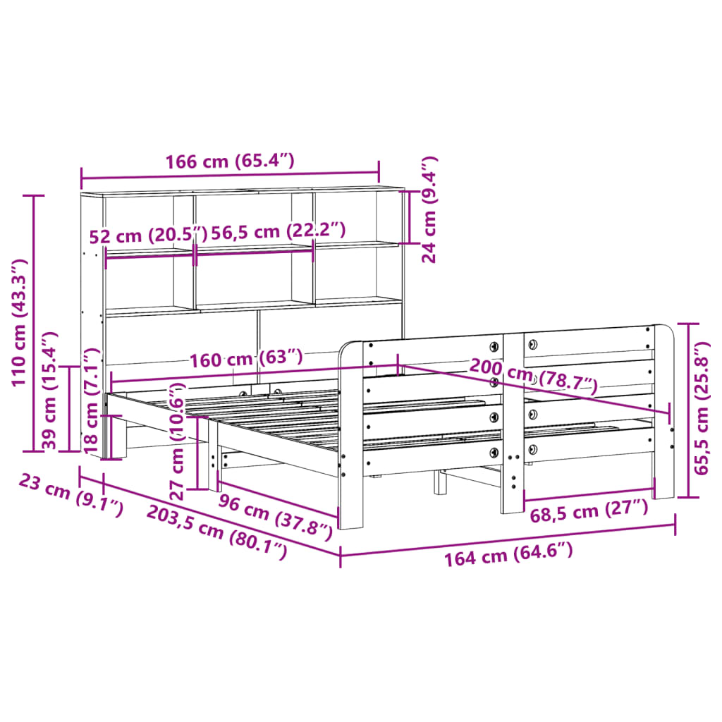 Bed Frame without Mattress White 160x200 cm Solid Wood Pine