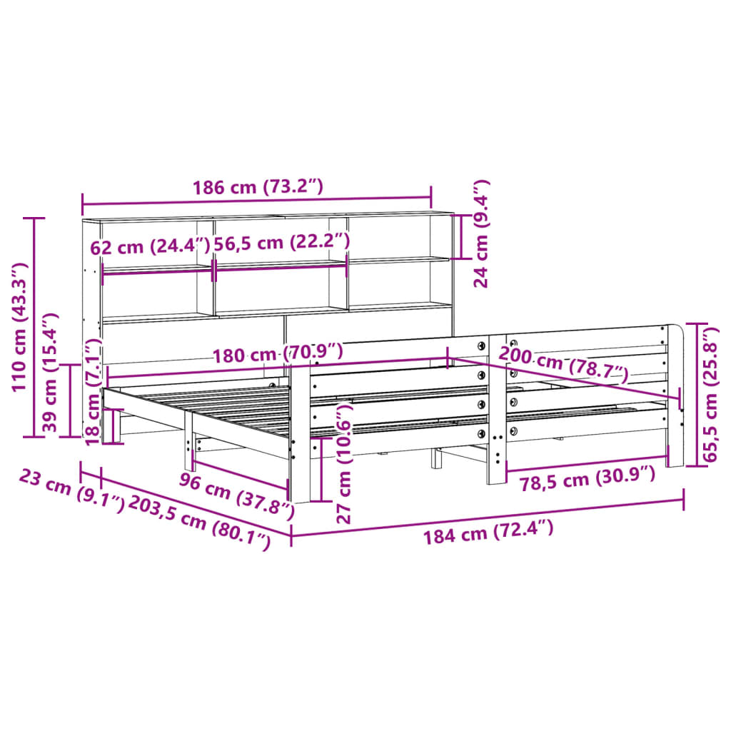 Bed Frame without Mattress White 180x200 cm Super King Solid Wood Pine