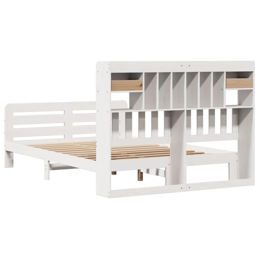 Bookcase Bed without Mattress White 150x200 cm King Size Solid Wood Pine