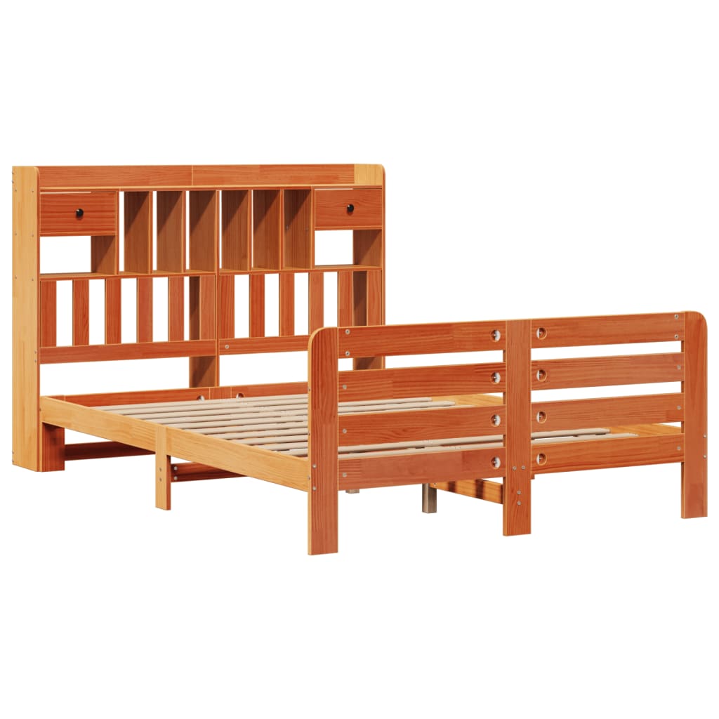 Bookcase Bed without Mattress Wax Brown 150x200 cm King Size Solid Wood Pine