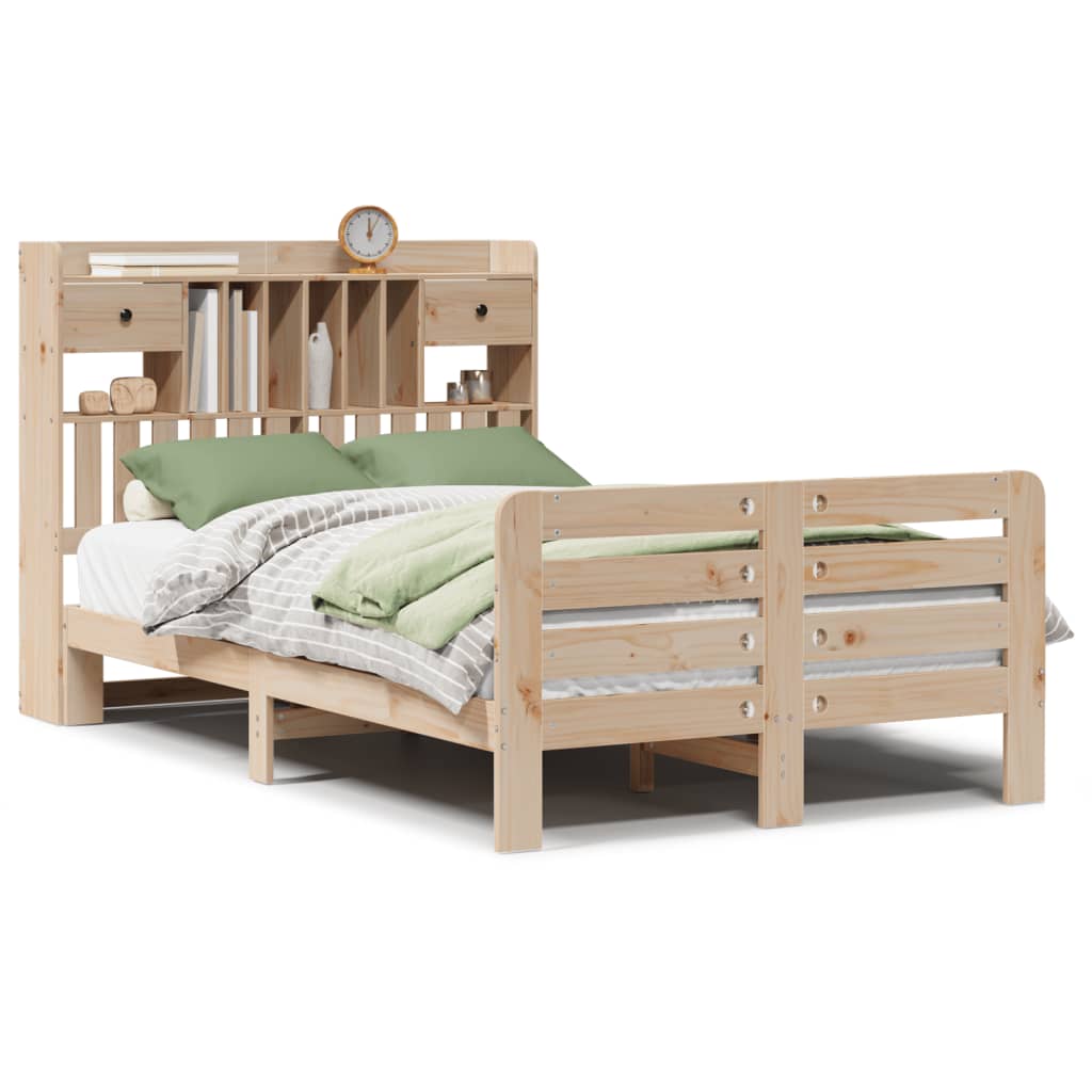 Bookcase Bed without Mattress 135x190 cm Double Solid Wood Pine