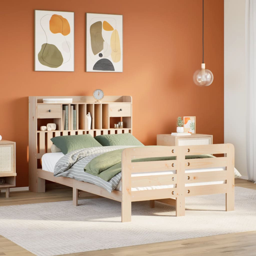 Bookcase Bed without Mattress 135x190 cm Double Solid Wood Pine