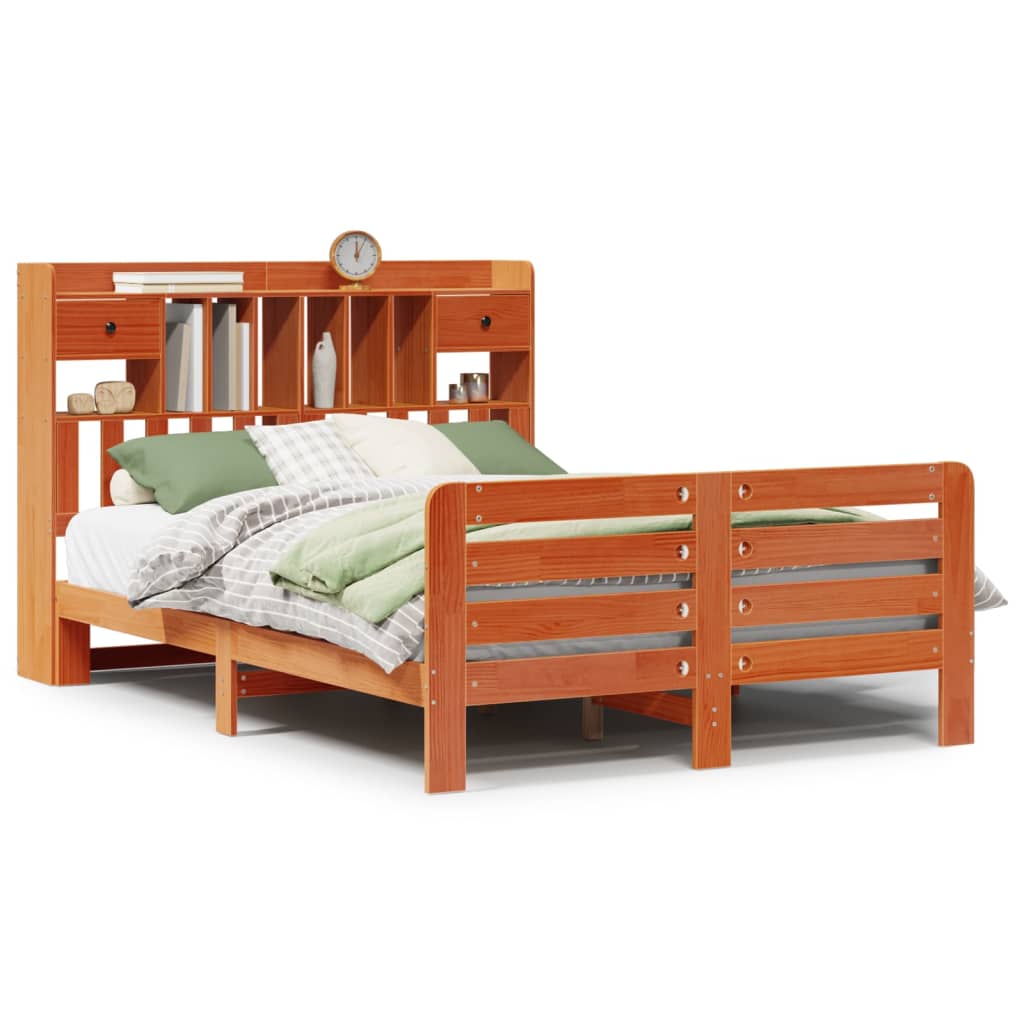 Bookcase Bed without Mattress Wax Brown 140x190 cm Solid Wood Pine