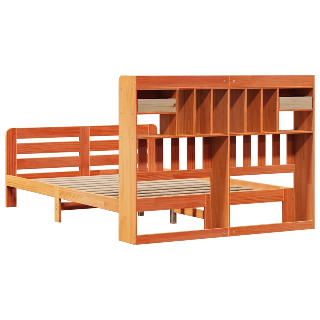 Bookcase Bed without Mattress Wax Brown 140x190 cm Solid Wood Pine