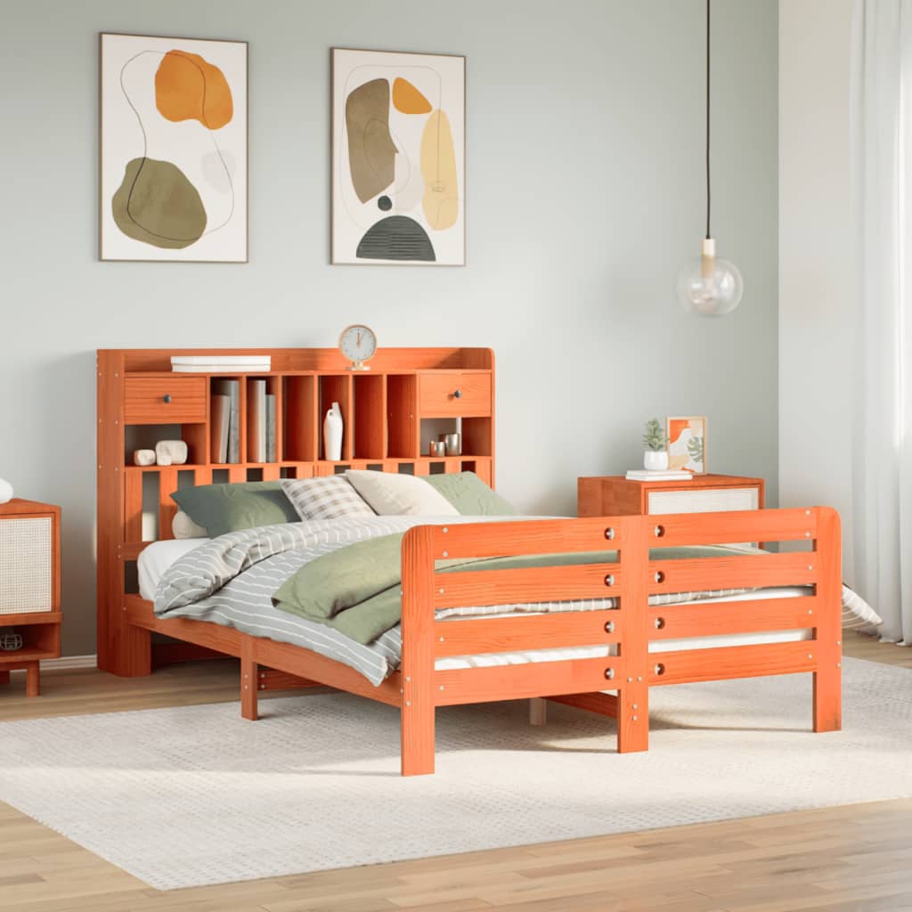 Bookcase Bed without Mattress Wax Brown 140x190 cm Solid Wood Pine