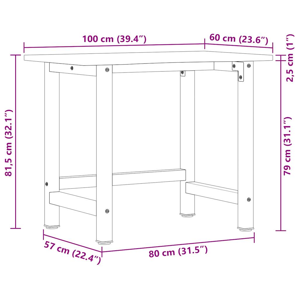 vidaXL Workbench 100x60x81.5 cm Solid Wood Oak