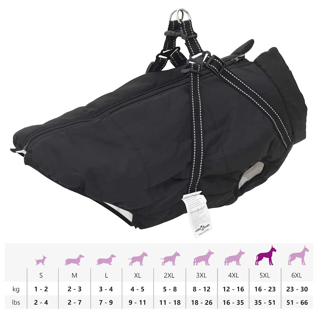 vidaXL Dog Coat with Harness Waterproof Reflective Black 5XL