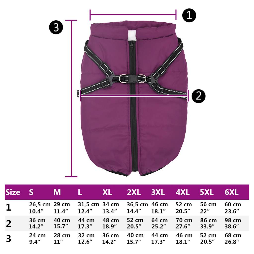 vidaXL Dog Coat with Harness Waterproof Reflective Purple 3XL