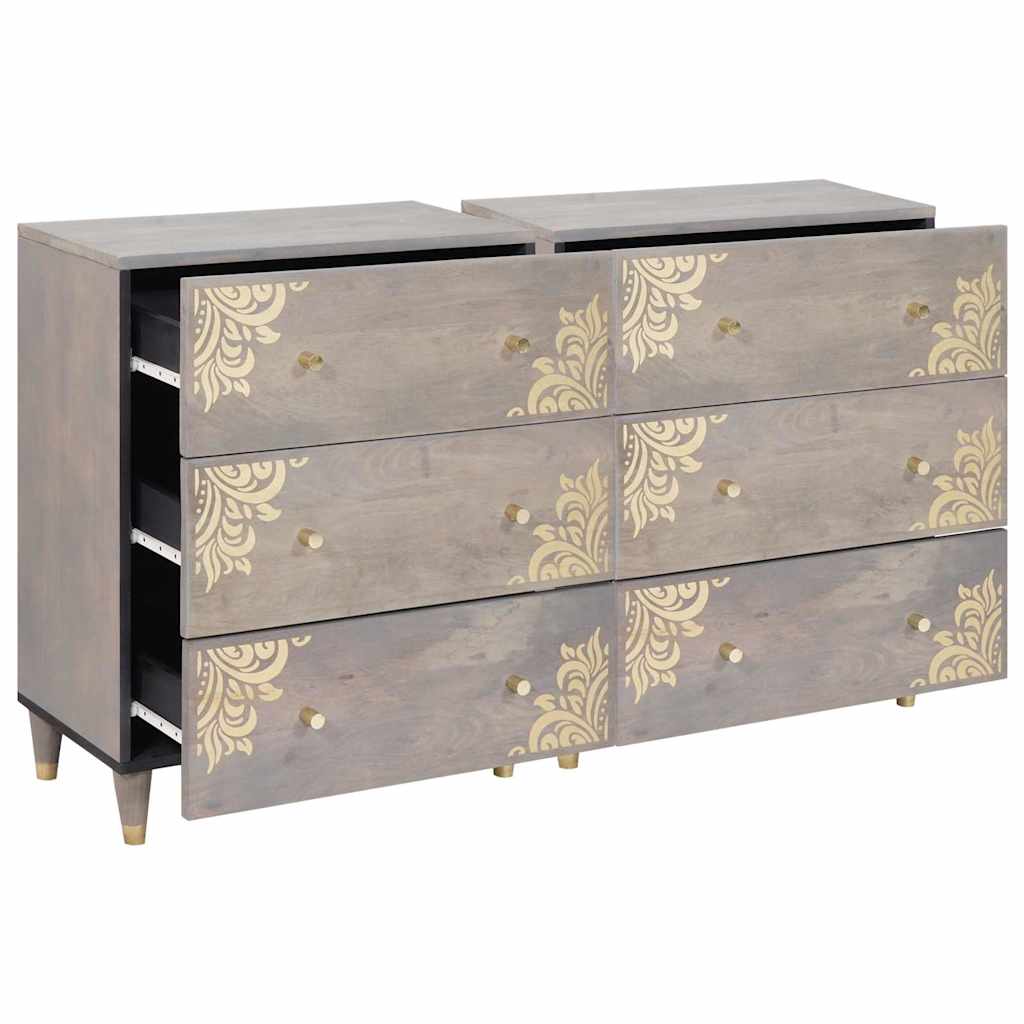 Sideboard 2 pcs Grey 60 x 33 x 75 cm Solid Mango Wood