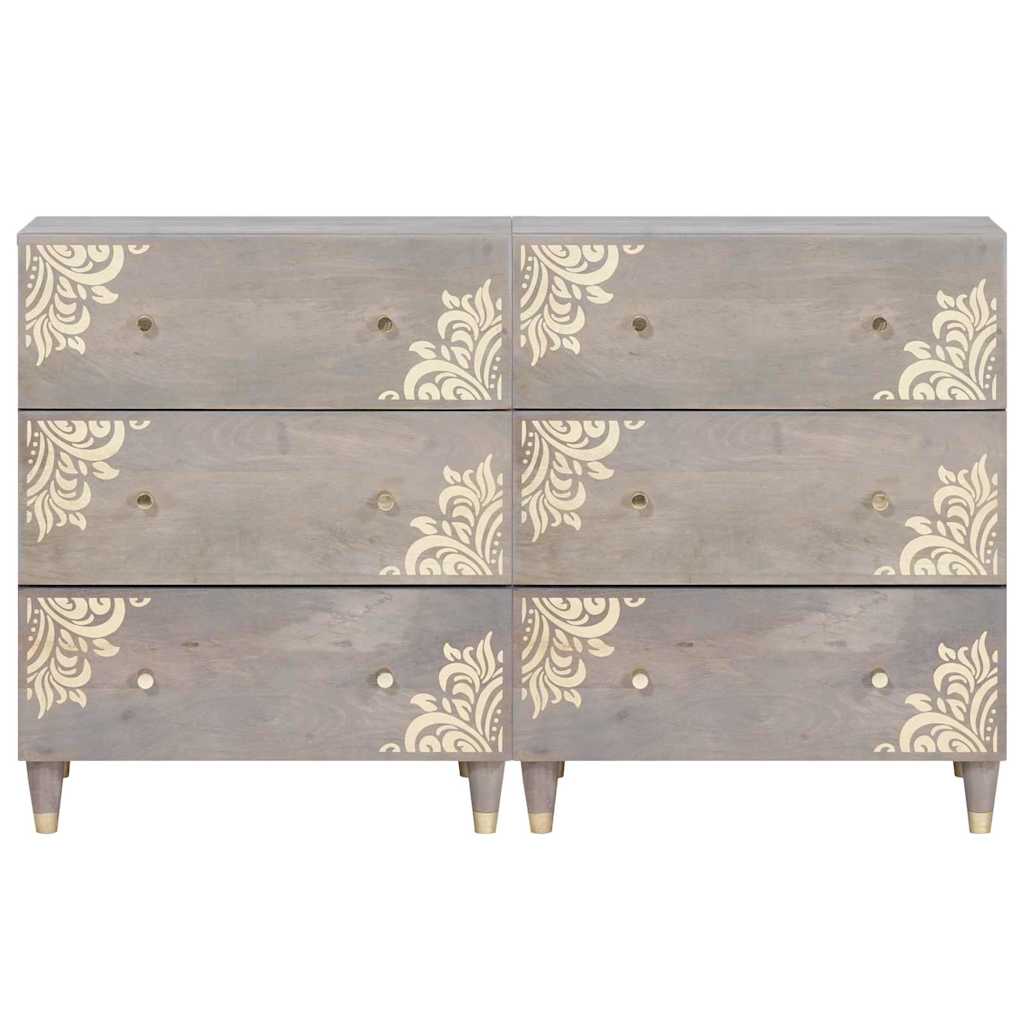 Sideboard 2 pcs Grey 60 x 33 x 75 cm Solid Mango Wood