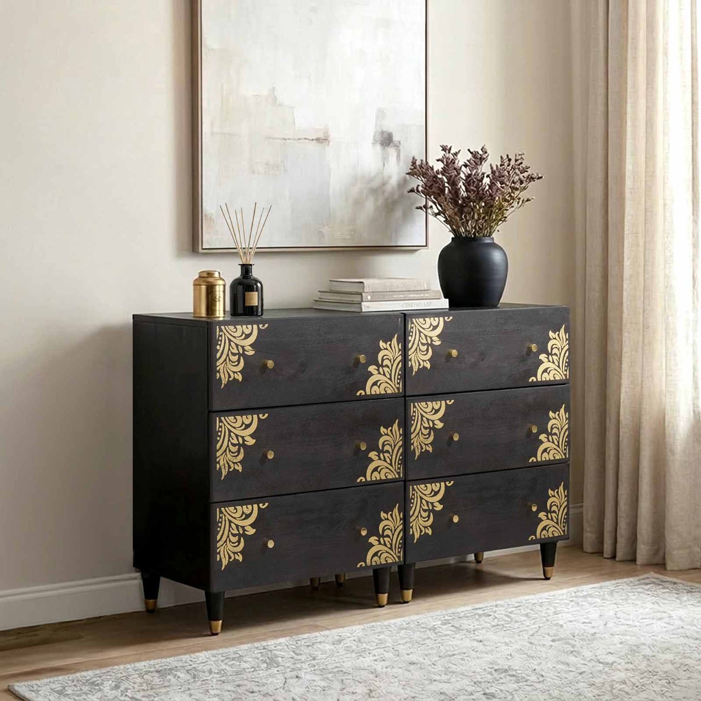 Sideboard 2 pcs Black 60 x 33 x 75 cm Solid Mango Wood