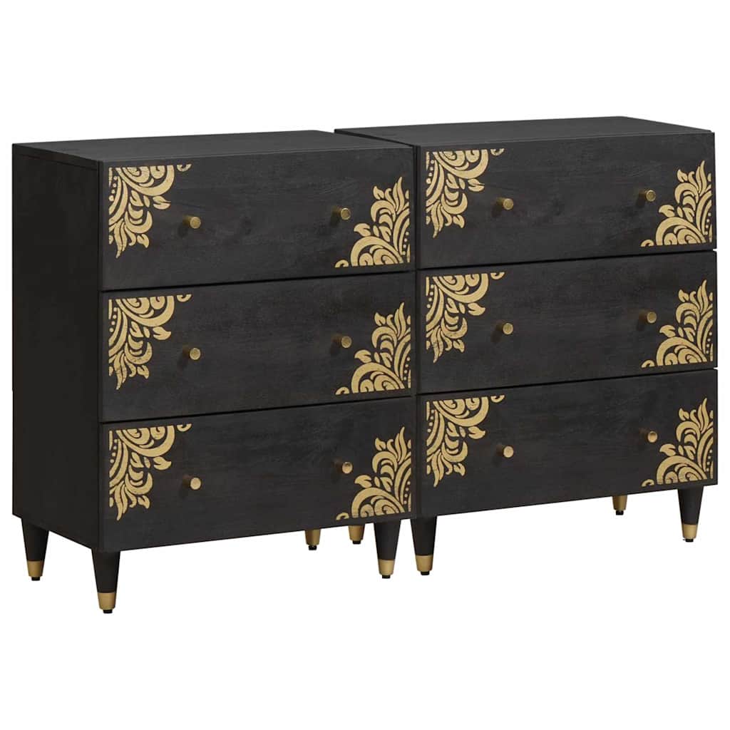 Sideboard 2 pcs Black 60 x 33 x 75 cm Solid Mango Wood