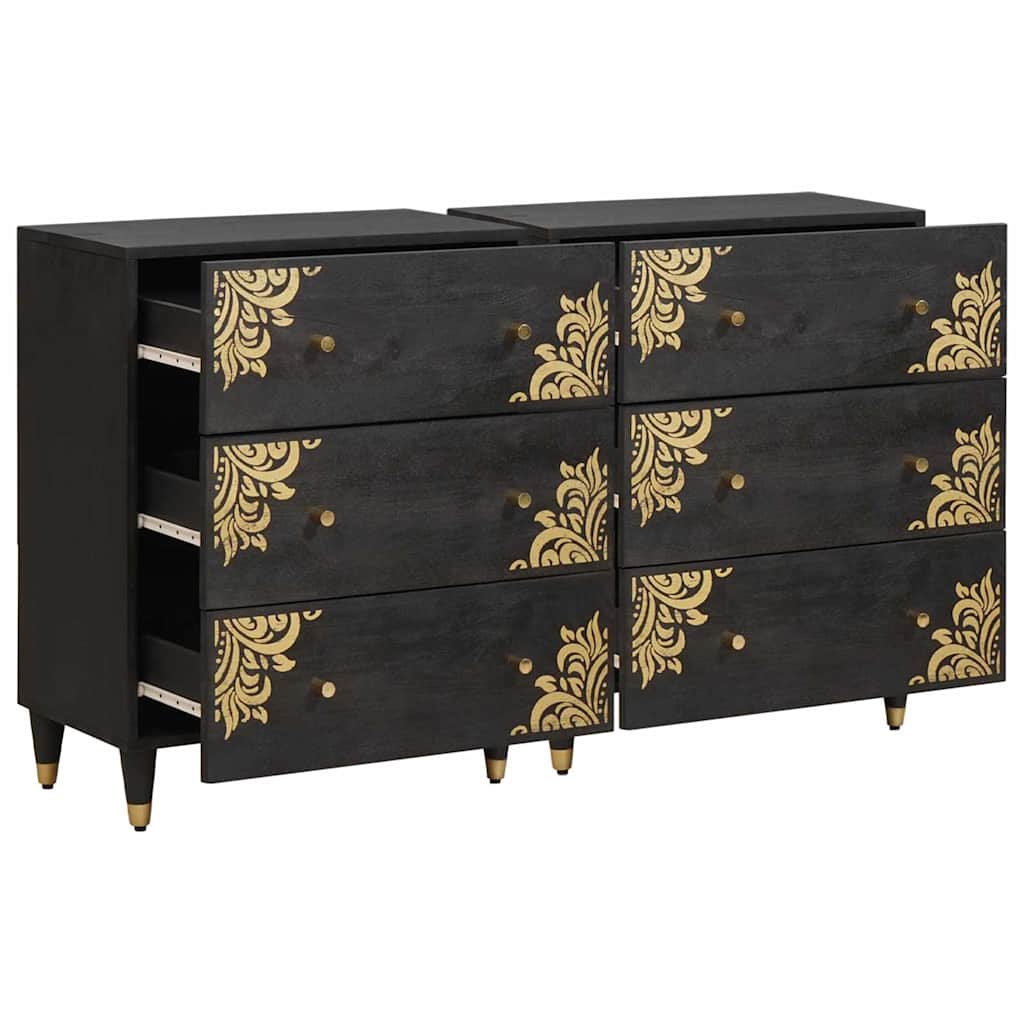 Sideboard 2 pcs Black 60 x 33 x 75 cm Solid Mango Wood
