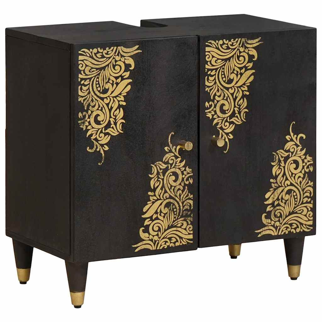 Bathroom Cabinet Set with Drawer 4 pcs Black Solid Mango Wood