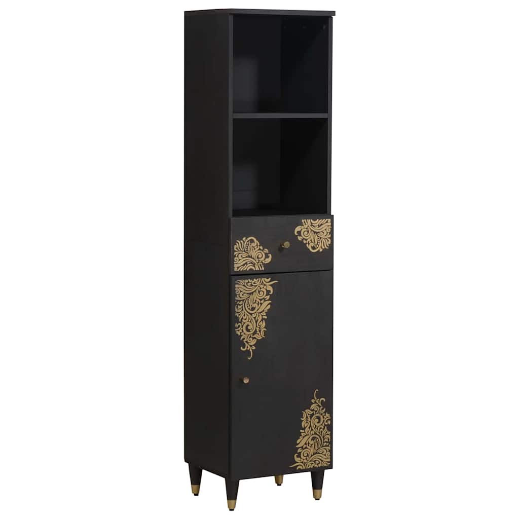 Bathroom Cabinet Set with Drawer 4 pcs Black Solid Mango Wood