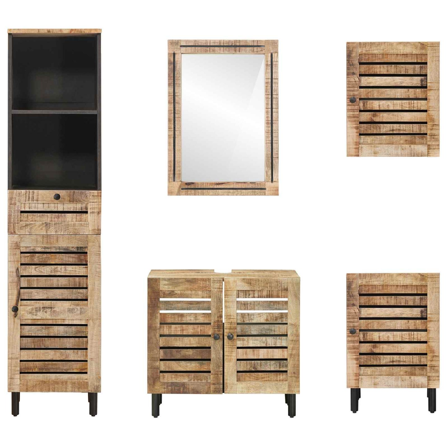 Bathroom Cabinet Set 5 pcs Natural Solid Mango Wood