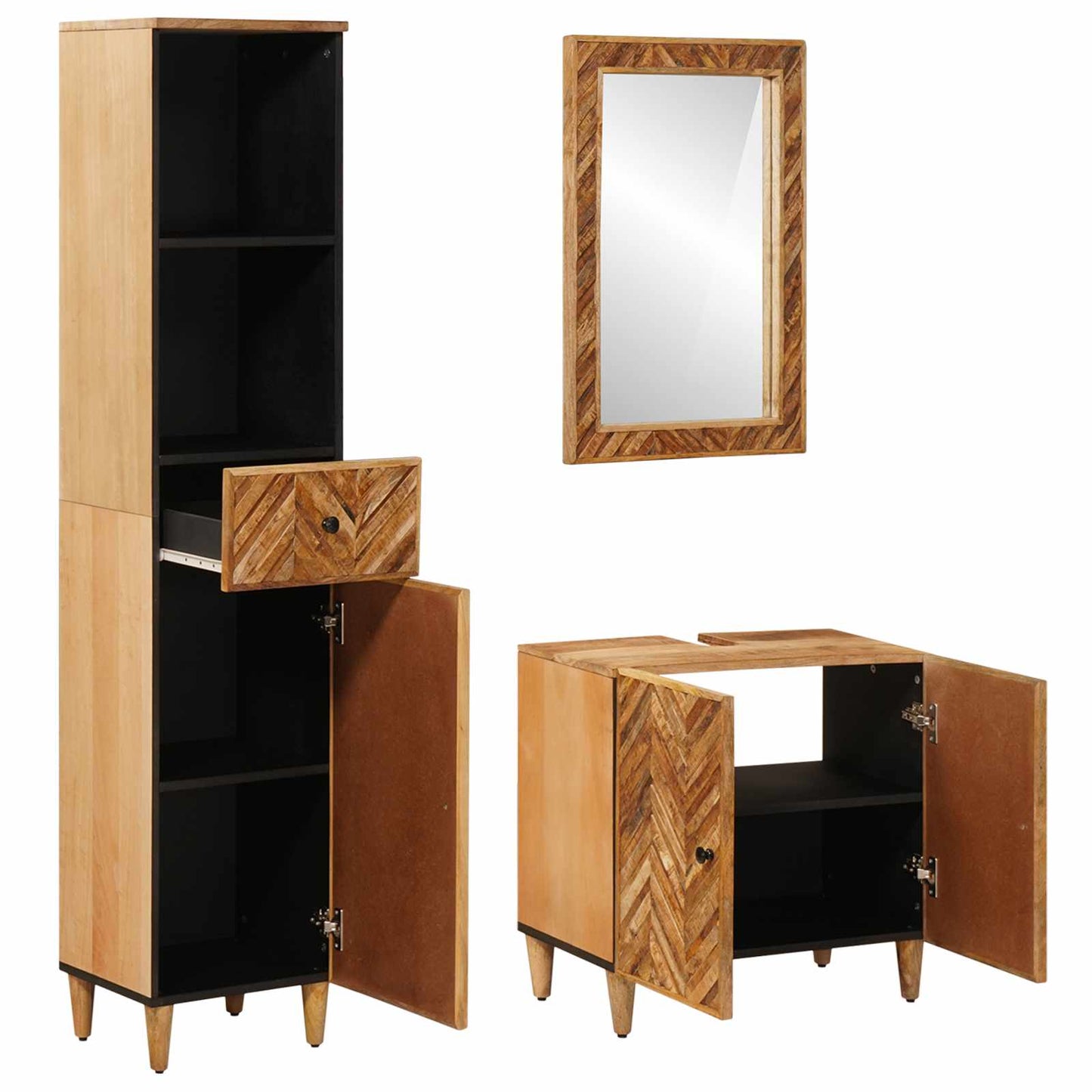 Bathroom Cabinet Set 3 pcs Solid Mango Wood
