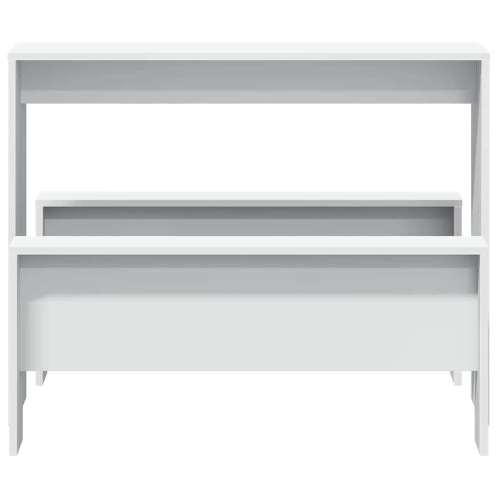 3 Piece Dining Table and Bench set White Engineered Wood