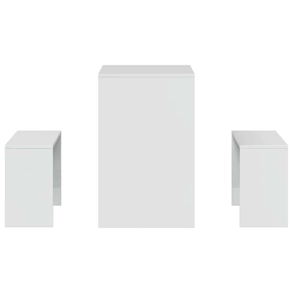 3 Piece Dining Table and Bench set High Gloss White Engineered Wood
