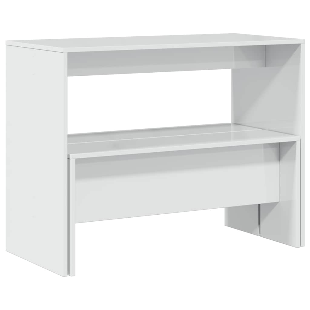 3 Piece Dining Table and Bench set High Gloss White Engineered Wood
