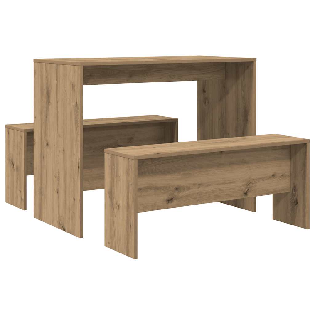 3 Piece Dining Table and Bench set Artisian Oak Engineered Wood