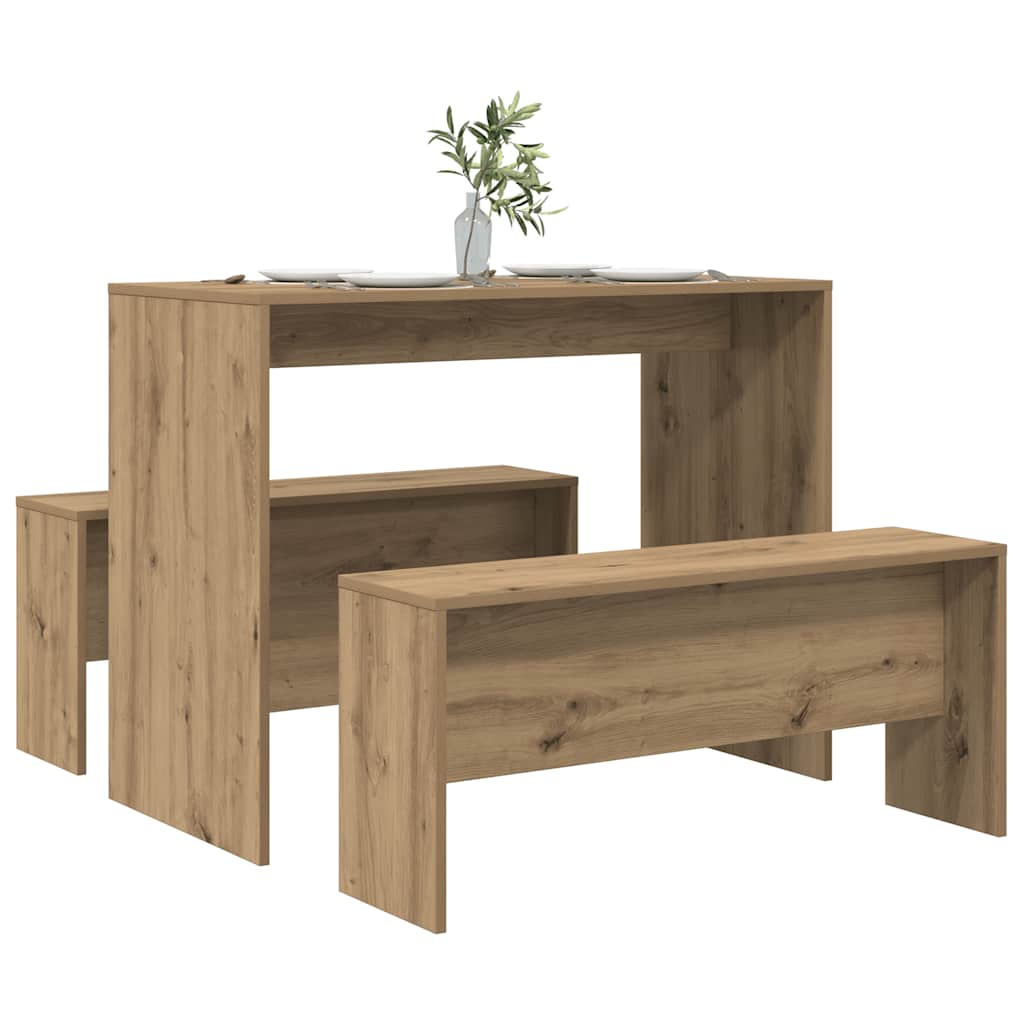 3 Piece Dining Table and Bench set Artisian Oak Engineered Wood
